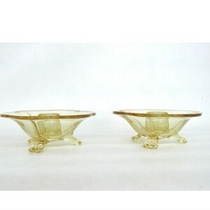 Vintage Fostoria Fairfax Topez yellow glass candlestick holder. Mid century